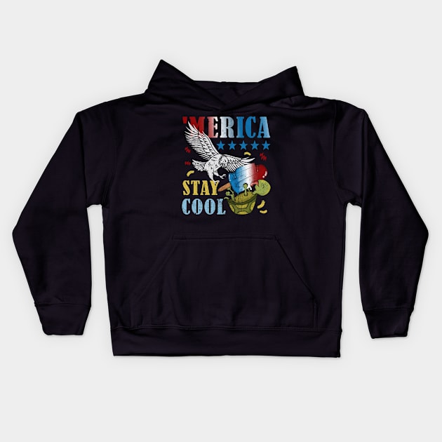 Merica Funny Eagle and Turtle Stay Cool Popsicle Kids Hoodie by alcoshirts